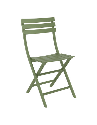 Chaise pliante en résine HELEN assise et dossier à lattes vert olive