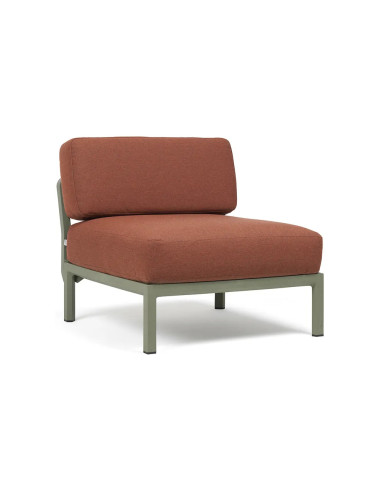 Chauffeuse en résine MAXIMO sans accoudoir renforcé fibre de verre avec coussin structure coloris cactus coussin cannella