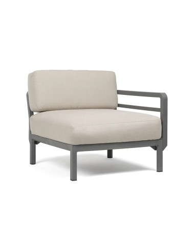 Chauffeuse en résine MAXIMO avec 1 accoudoir renforcé fibre de verre avec coussin perla structure basalto