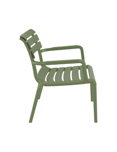 Fauteuil bas en résine PARIS vert olive renforcé fibre de verre