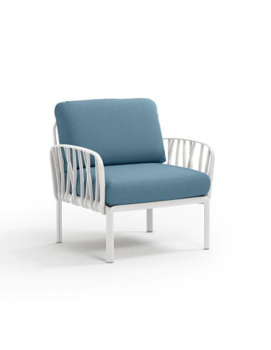Fauteuil en résine KOMODO 2 accoudoirs blanc renforcé en fibre de verre avec coussin adriatic