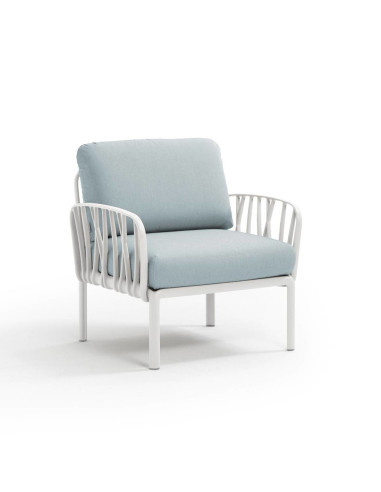 Fauteuil en résine KOMODO 2 accoudoirs blanc renforcé en fibre de verre avec coussin ghiaccio