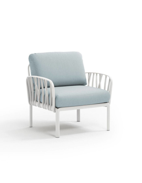 Fauteuil en résine KOMODO 2 accoudoirs blanc renforcé en fibre de verre avec coussin ghiaccio