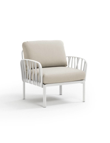 Fauteuil en résine KOMODO 2 accoudoirs blanc renforcé en fibre de verre avec coussin panama