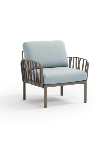 Fauteuil en résine KOMODO 2 accoudoirs taupe renforcé en fibre de verre avec coussin ghiaccio