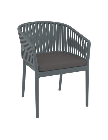Fauteuil en résine PORTOFINO fibre de verre coussin d'assise dossier ruban anthracite coussin taupe