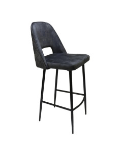 Chaise haute en métal époxy noir MELINE assise et dossier tissu