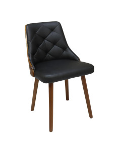Chaise en bois BAKER structure hêtre massif cerisier assise capitonnée PVC noir devant