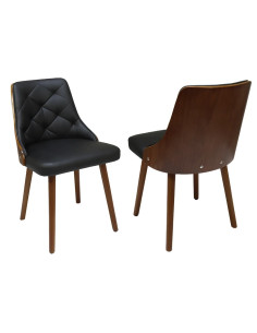 Chaise en bois BAKER structure hêtre massif cerisier assise capitonnée PVC noir devant 2