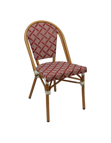 Chaise CAPRI structure aluminium imitation bois dossier et assise textylène bordeaux crème