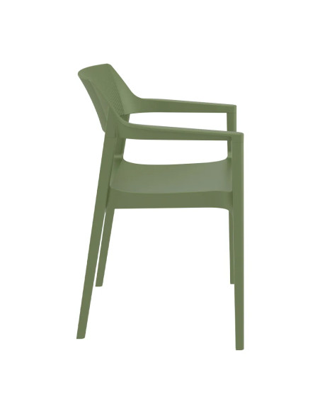 Fauteuil TULUM structure résine dossier strié vert olive