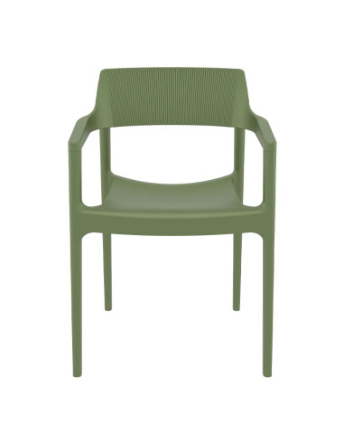 Fauteuil TULUM structure résine dossier strié vert olive