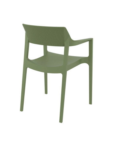 Fauteuil TULUM structure résine dossier strié vert olive