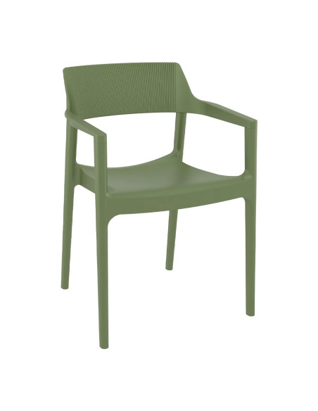 Fauteuil TULUM structure résine dossier strié vert olive