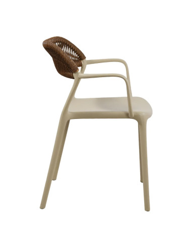 Fauteuil PADOUE structure résine dossier tressé beige foncé corde marron