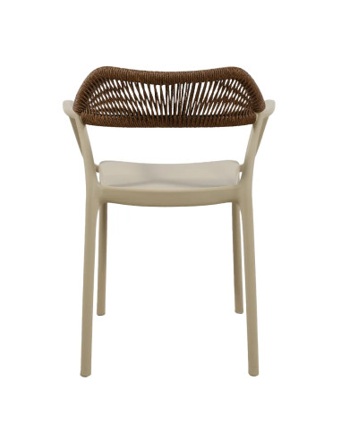 Fauteuil PADOUE structure résine dossier tressé beige foncé corde marron