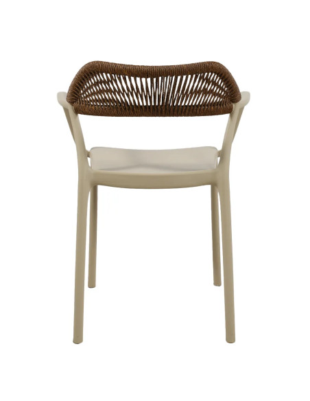 Fauteuil PADOUE structure résine dossier tressé beige foncé corde marron