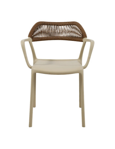 Fauteuil PADOUE structure résine dossier tressé beige foncé corde marron