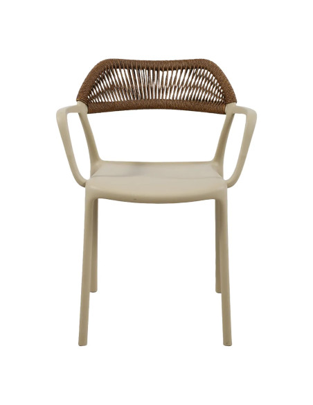 Fauteuil PADOUE structure résine dossier tressé beige foncé corde marron