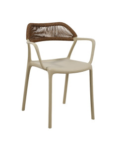 Fauteuil PADOUE structure résine dossier tressé beige foncé corde marron