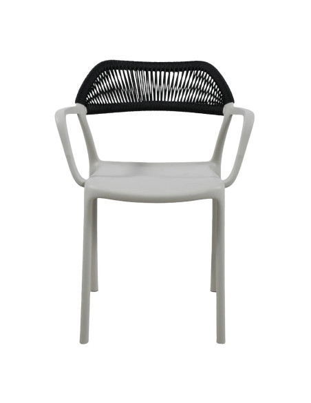Fauteuil PADOUE structure résine dossier tressé gris clair corde noir