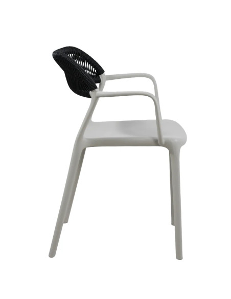 Fauteuil PADOUE structure résine dossier tressé gris clair corde noir