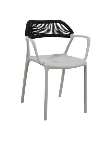 Fauteuil PADOUE structure résine dossier tressé gris clair corde noir