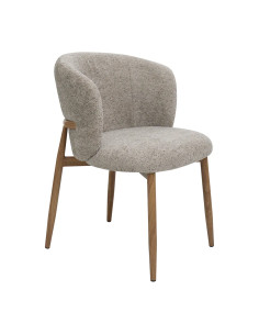 Fauteuil NARA structure métal imitation bois naturel assise et dossier tissu venus taupe