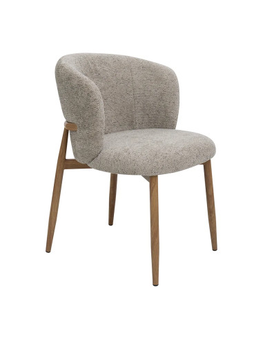 Fauteuil NARA structure métal imitation bois naturel assise et dossier tissu venus taupe