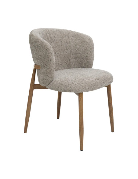 Fauteuil NARA structure métal imitation bois naturel assise et dossier tissu venus taupe