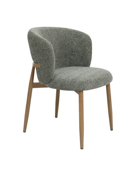 Fauteuil NARA structure métal imitation bois naturel assise et dossier tissu venus forest
