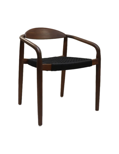 Fauteuil BIRMAN structure bois teck assise tressage noir