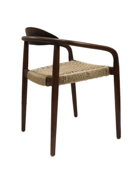 Fauteuil BIRMAN structure bois teck assise tressage beige