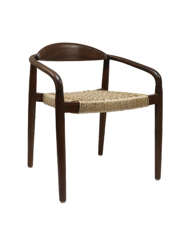 Fauteuil BIRMAN structure bois teck assise tressage beige
