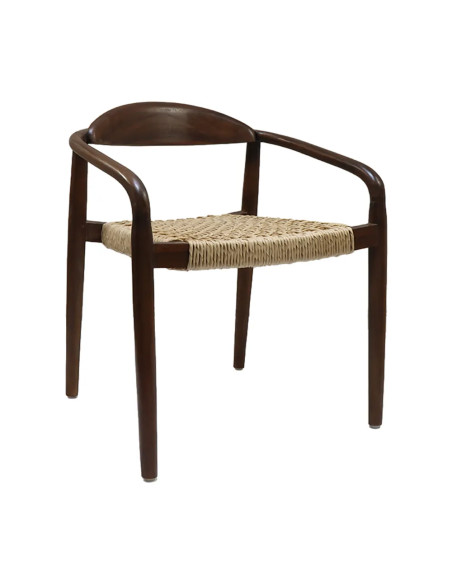 Fauteuil BIRMAN structure bois teck assise tressage beige