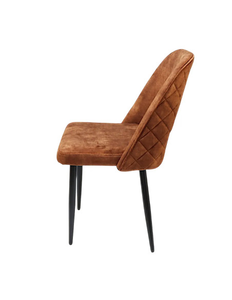 Chaise MELINE structure métal epoxy assise et dossier velour terracotta