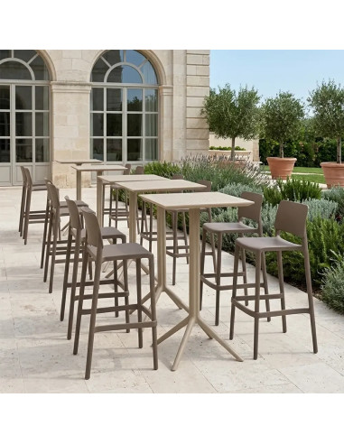 Chaise haute en résine JOY taupe renforcé en fibre de verre