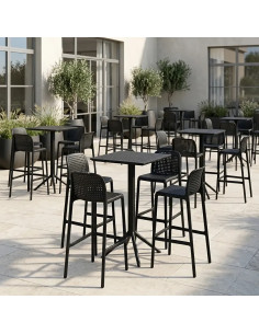 Chaise haute en résine RAP anthracite renforcé fibre de verre assise et dossier perforés 2