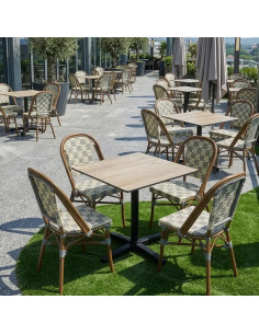 Chaise en aluminium wood walnut MONTMARTRE assise et dossier tressage wicker damier bicolore 2