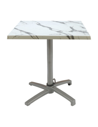 Table petra 70x70 pieds Petra silver - plateau stratifié WHITE MARBLE