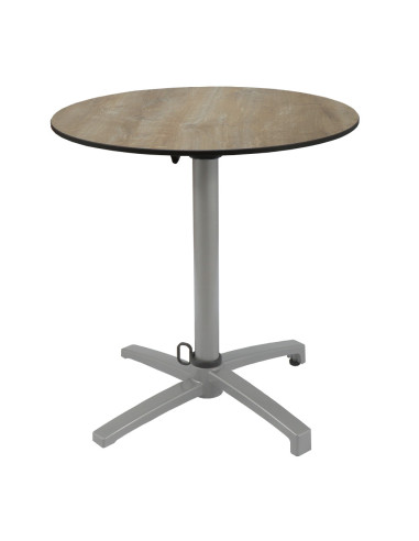 Table petra Ø60 piètement petra silver plateau stratifié canyon oak