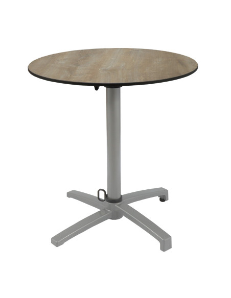 Table petra Ø60 piètement petra silver plateau stratifié canyon oak