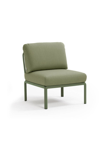 Chauffeuse en résine KOMODO vert agave renforcé en fibre de verre avec coussin giungla