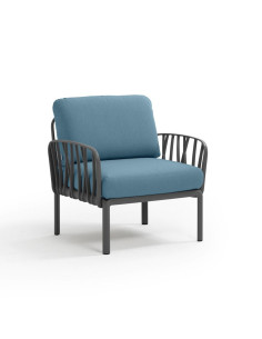 Fauteuil en résine KOMODO 2 accoudoirs anthracite renforcé en fibre de verre avec coussin adriatic