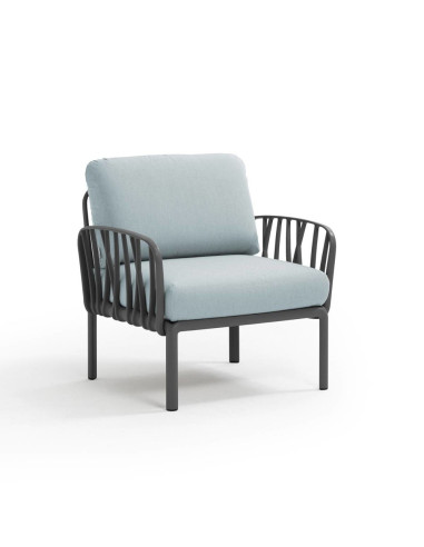 Fauteuil en résine KOMODO 2 accoudoirs anthracite renforcé en fibre de verre avec coussin ghiaccio