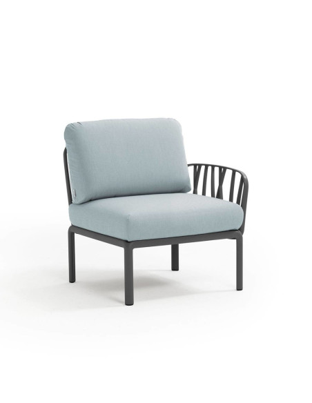 Fauteuil en résine KOMODO anthracite 1 accoudoir renforcé en fibre de verre avec coussin ghiaccio
