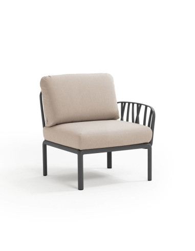 Fauteuil en résine KOMODO anthracite 1 accoudoir renforcé en fibre de verre avec coussin canvas