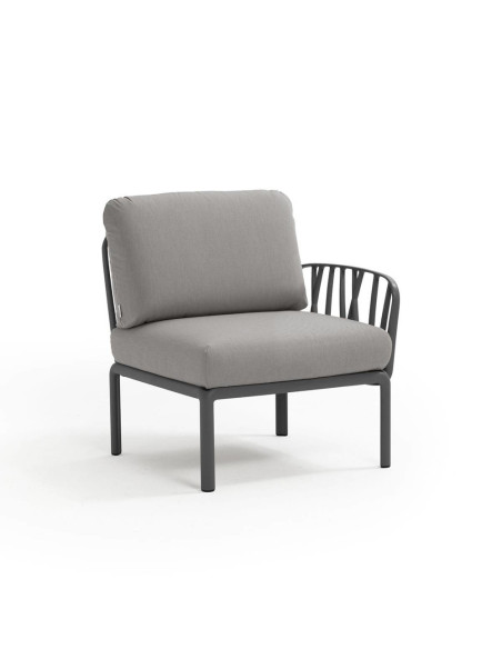 Fauteuil en résine KOMODO anthracite 1 accoudoir renforcé en fibre de verre avec coussin grigio