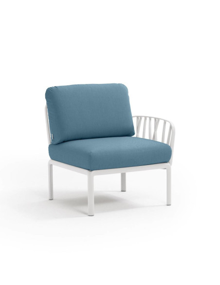 Fauteuil en résine KOMODO blanc 1 accoudoir renforcé en fibre de verre avec coussin adriatic
