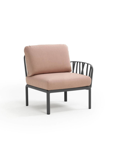 Fauteuil en résine KOMODO anthracite 1 accoudoir renforcé en fibre de verre avec coussin rosa